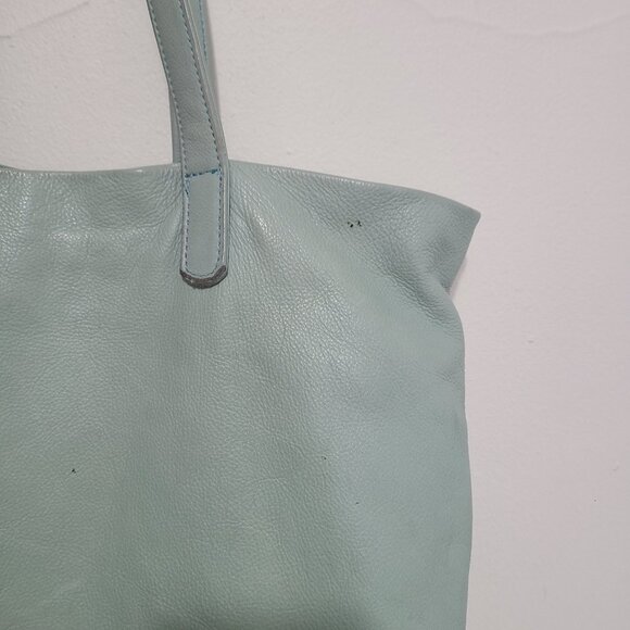 BAGGU Aqua Blue Natural Milled Leather Basic Tote Bag - Picture 5 of 9